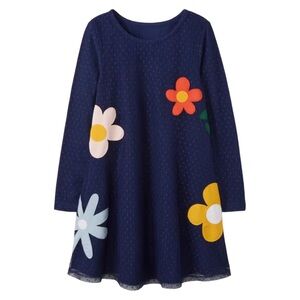 Hanna Andersson Girl Navy‎ Blue Floral Tulle Dress Preppy Spring Size 12 EUC